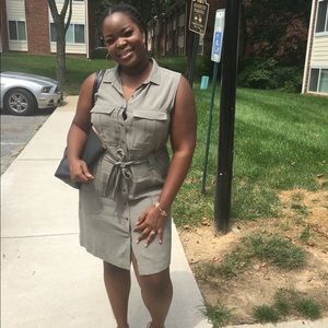 Khaki green Sleeveless Shirt Dress